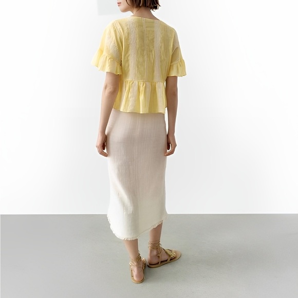 Zara Ruffled Sleeve Embroidered Peasant Wrap Top Yellow Size Medium - Picture 10 of 13